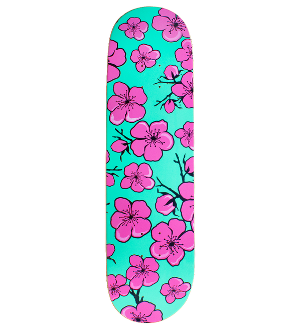 Teal & Pink Cartoon Blossom Skateboard Deck