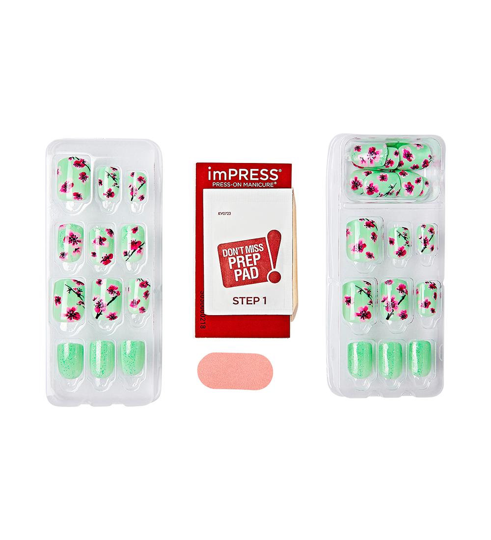 Teal & Pink Cherry Blossom Press-On Nails