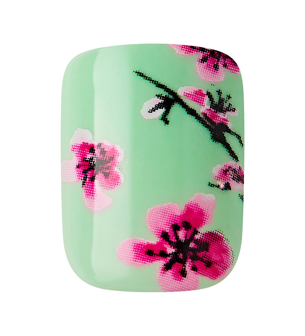 Teal & Pink Cherry Blossom Press-On Nails