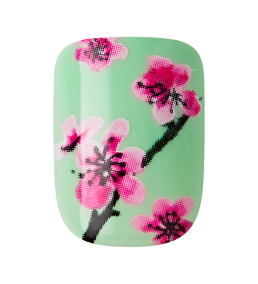 Teal & Pink Cherry Blossom Press-On Nails