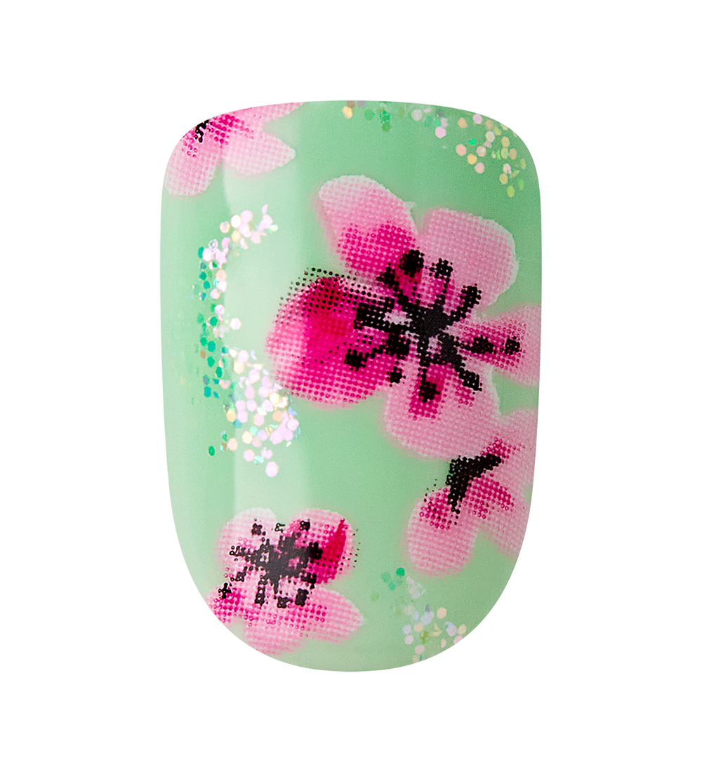Teal & Pink Cherry Blossom Press-On Nails