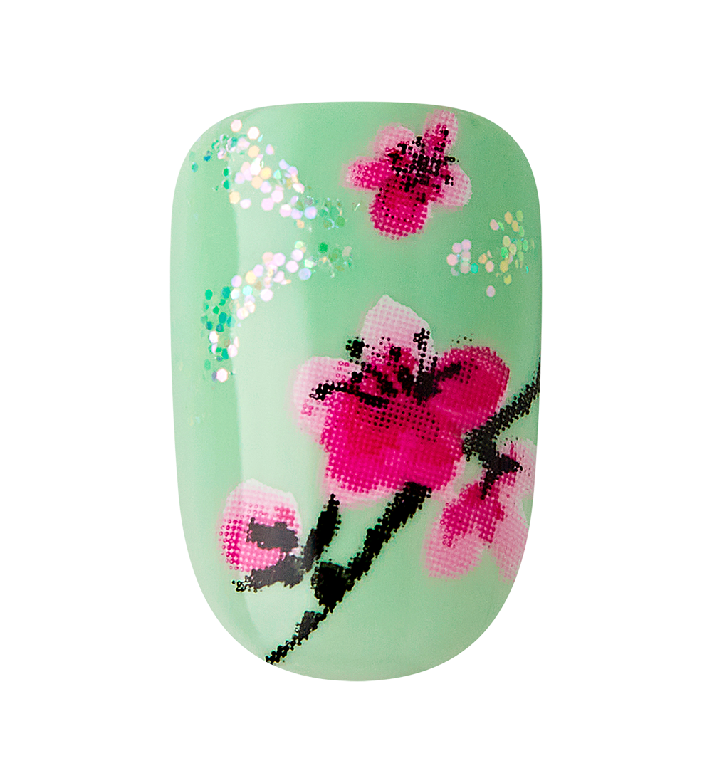 Teal & Pink Cherry Blossom Press-On Nails