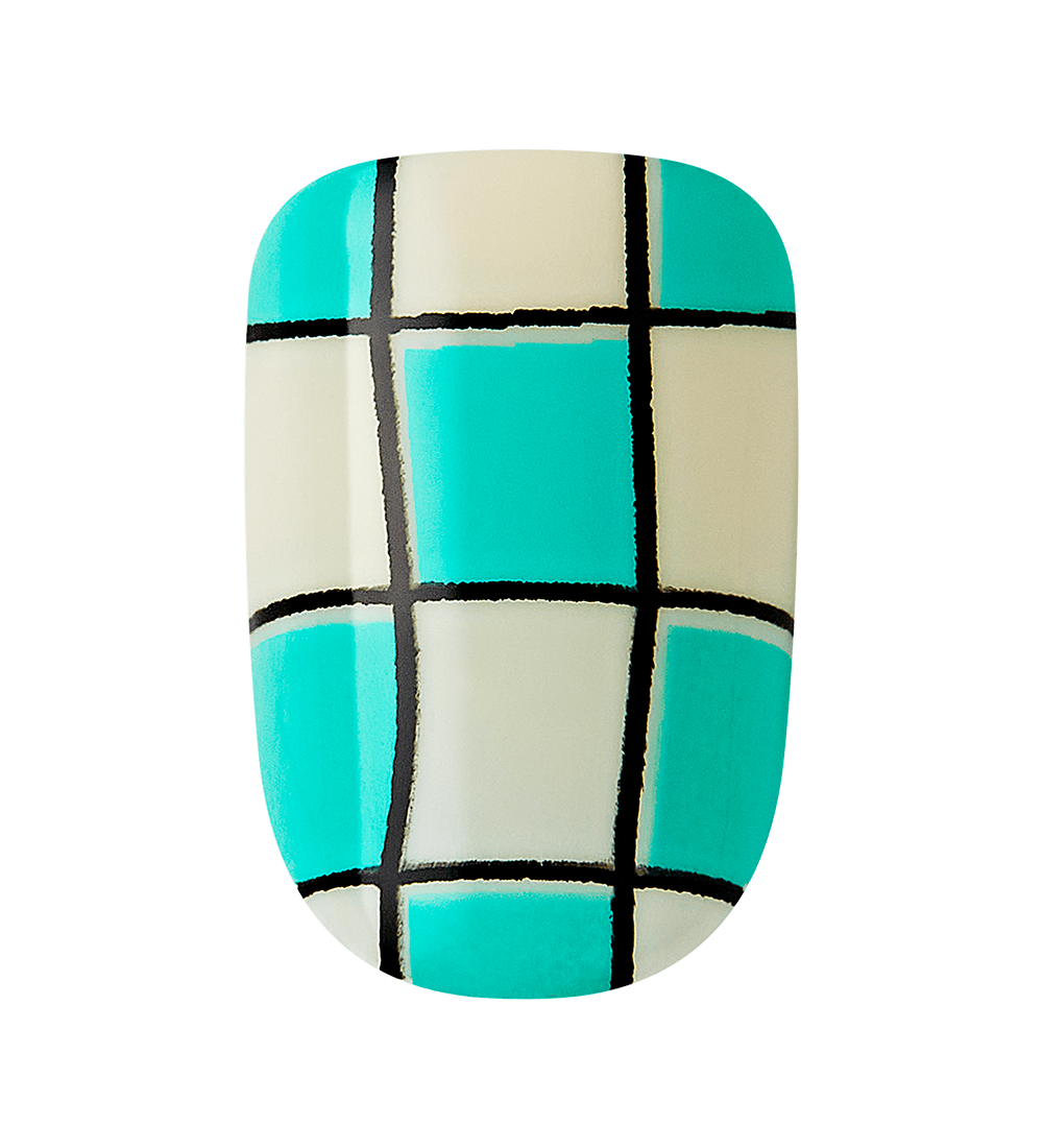 Teal & White Checkerboard Press-On Nails