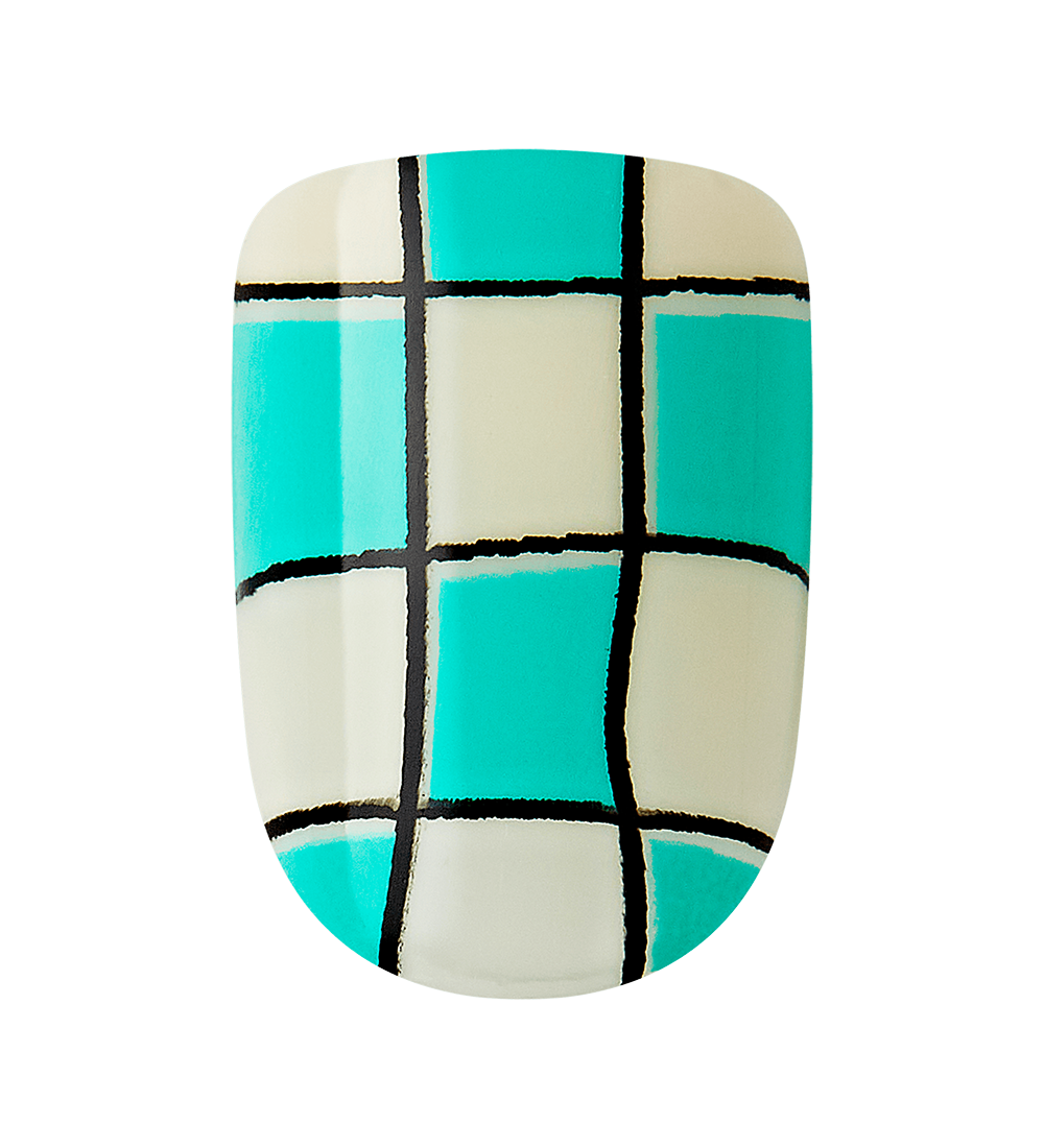 Teal & White Checkerboard Press-On Nails
