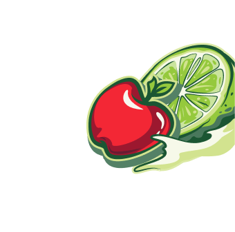 Red Apple and lime slice on a black background