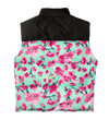 Black & Teal Cherry Blossom Puffer Vest