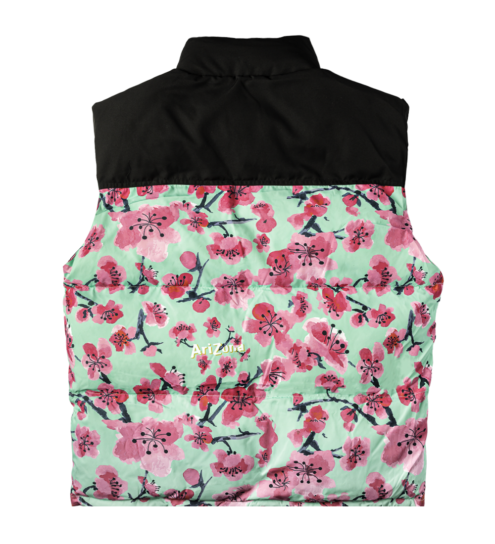 Black & Teal Cherry Blossom Puffer Vest