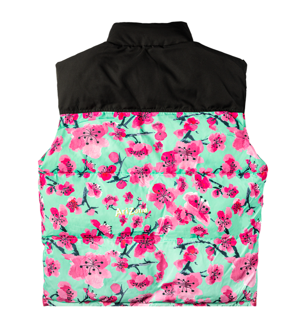 Black & Teal Cherry Blossom Puffer Vest
