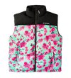 Black & Teal Cherry Blossom Puffer Vest