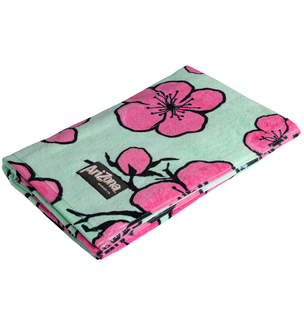 Teal & Pink Cherry Blossom Cotton Beach Towel