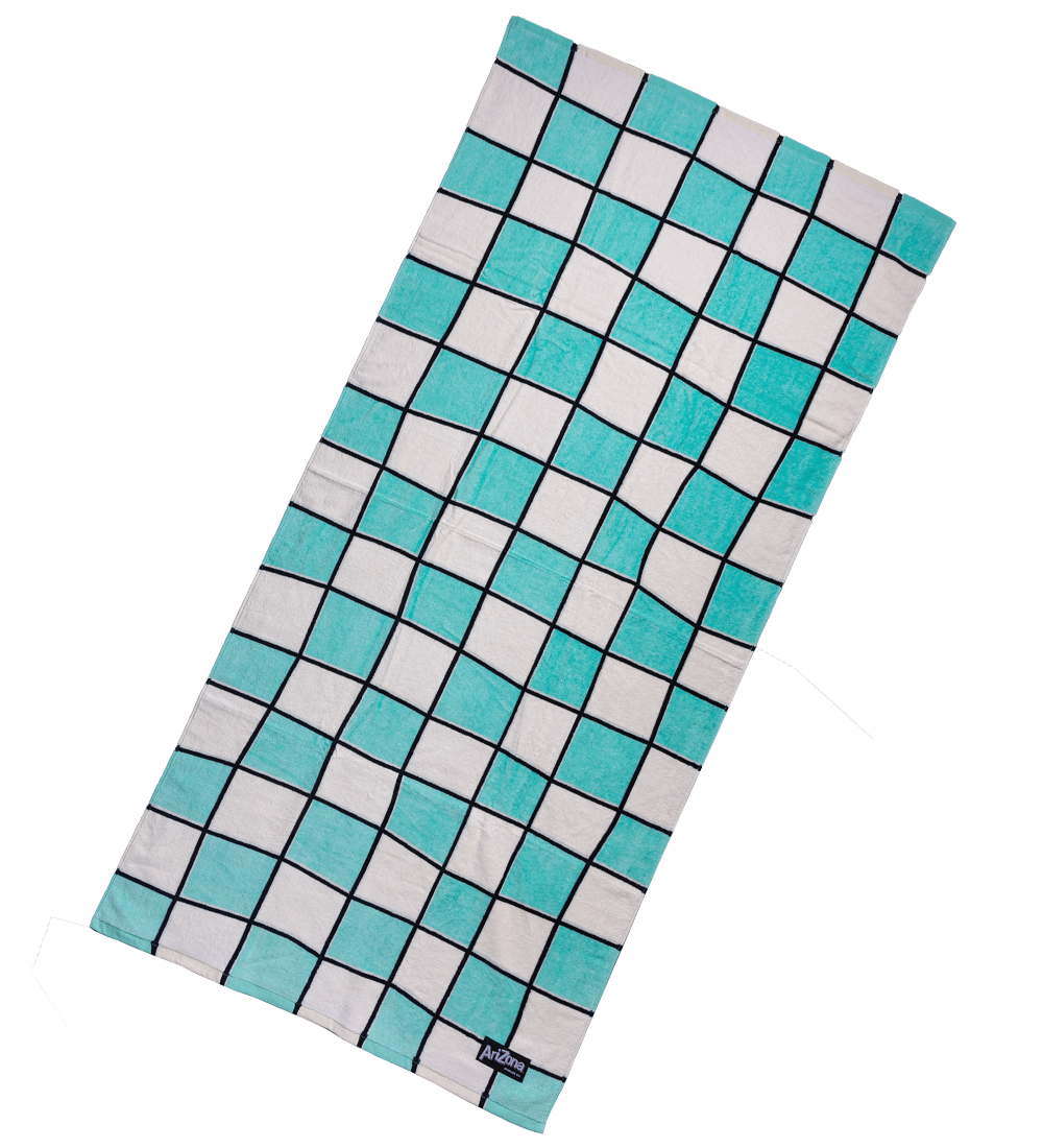 Cream & Teal Checkerboard Cotton Beach Towel