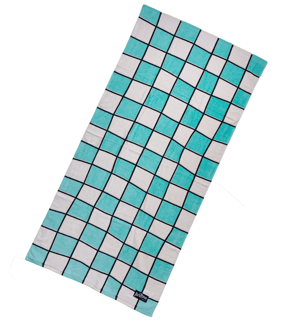Cream & Teal Checkerboard Cotton Beach Towel