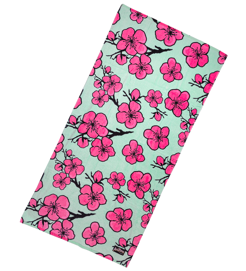 Teal & Pink Cherry Blossom Cotton Beach Towel