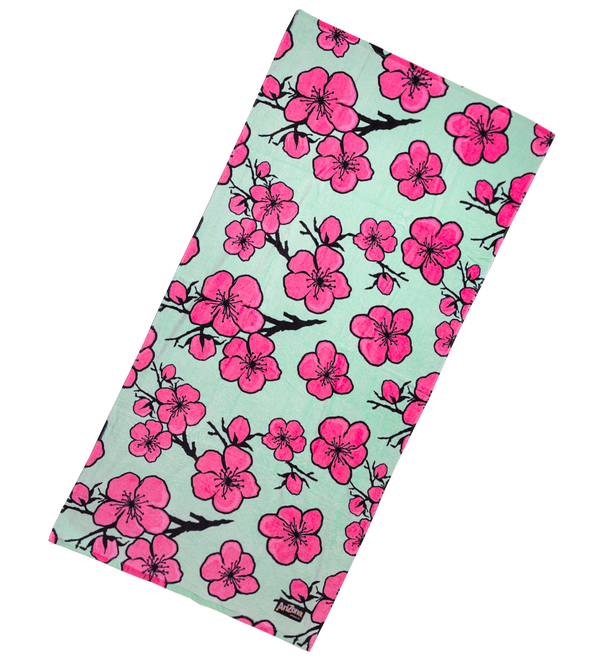 Teal & Pink Cherry Blossom Cotton Beach Towel