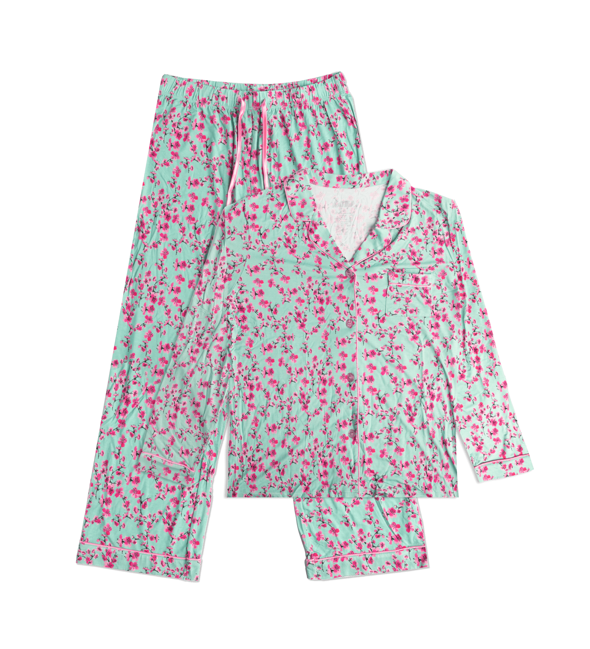 Pink & Teal Cherry Blossom Long-Sleeve Pajamas – DrinkAriZona