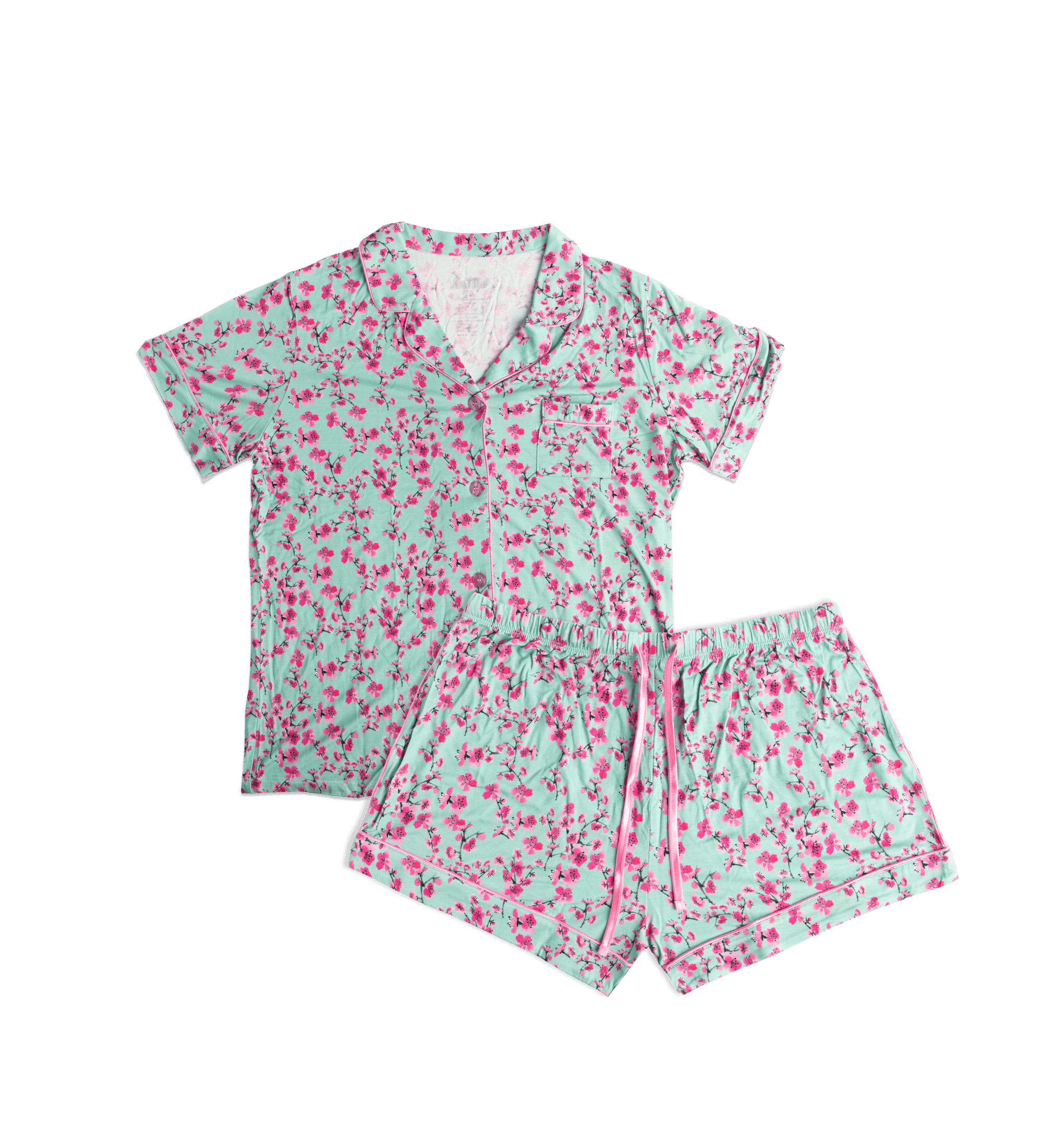 Pink & Teal Cherry Blossom Short-Sleeve Pajamas – DrinkAriZona