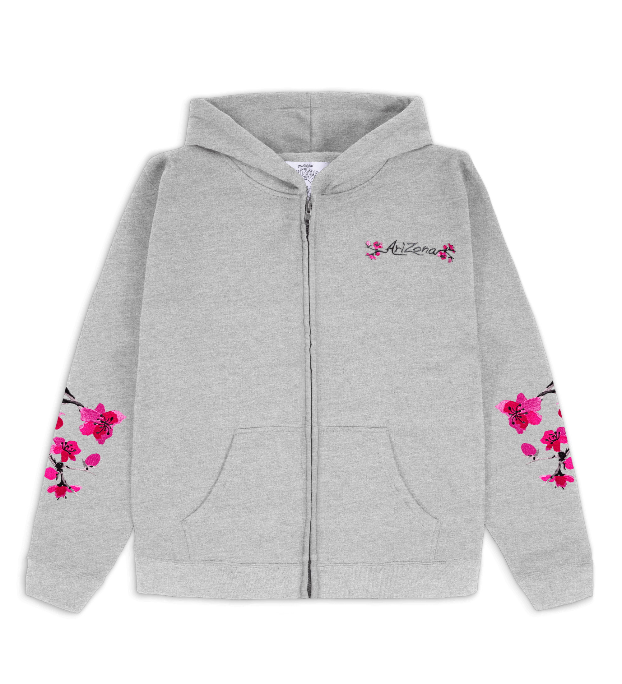 Gray Cherry Blossom-Embroidered Cotton Zip Hoodie – DrinkAriZona Gray Cherry Blossom-Embroidered Cotton Zip Hoodie – DrinkAriZona