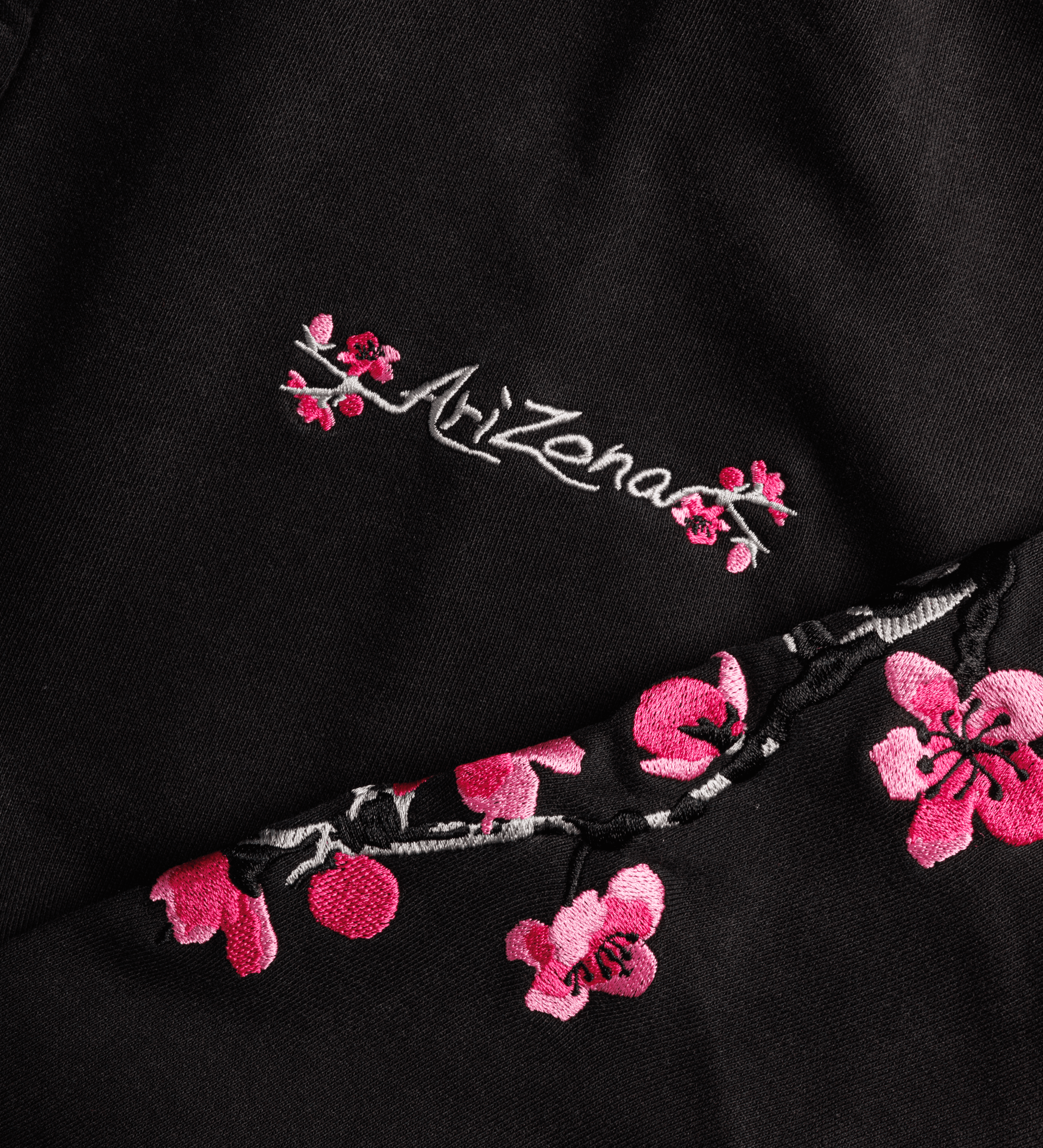Black AriZona Cherry Blossom Zip Up Hoodie Close-up Front Image