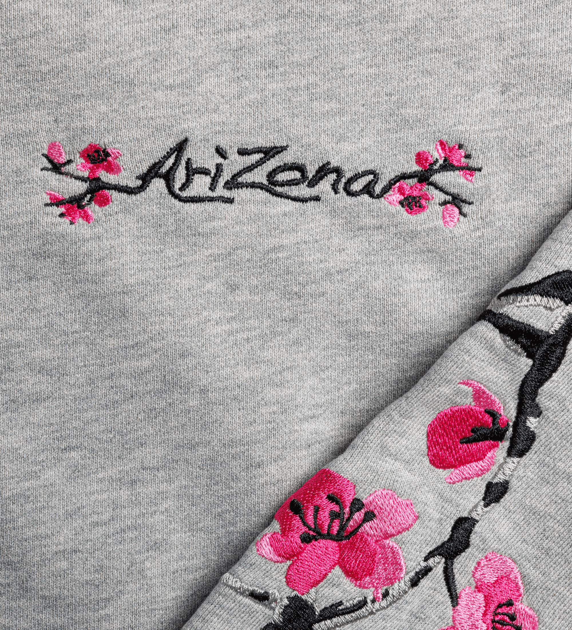 Grey AriZona Cherry Blossom Zip Up Hoodie Close-up Front Image