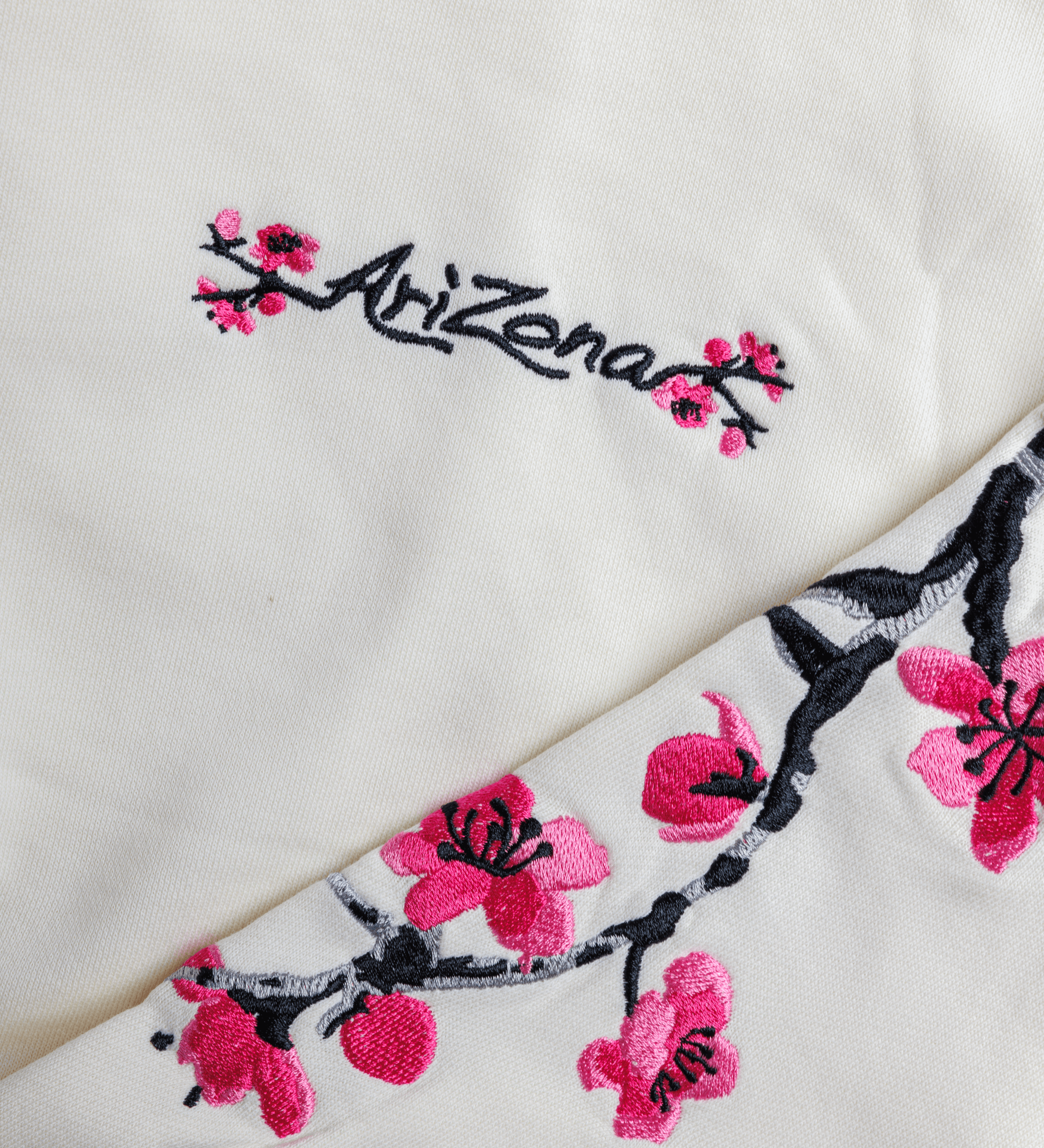 Ivory AriZona Cherry Blossom Close-up Zip Up Hoodie Front Image