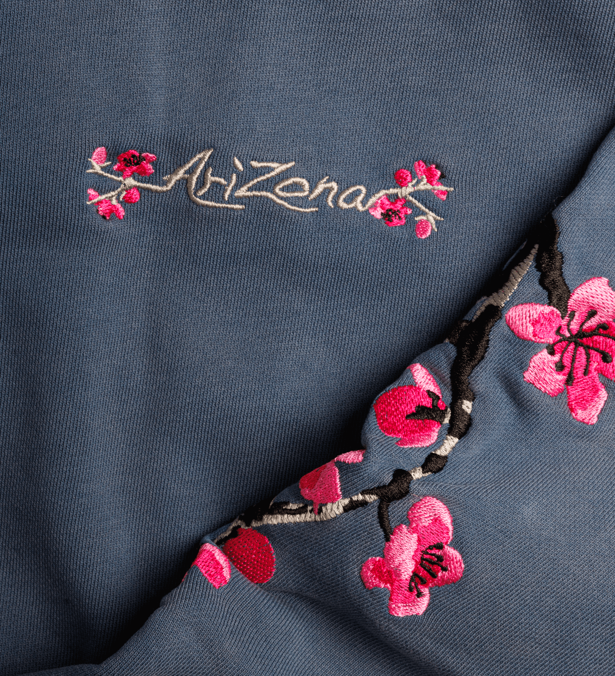 Navy AriZona Cherry Blossom Zip Up Hoodie Close-up Front Image