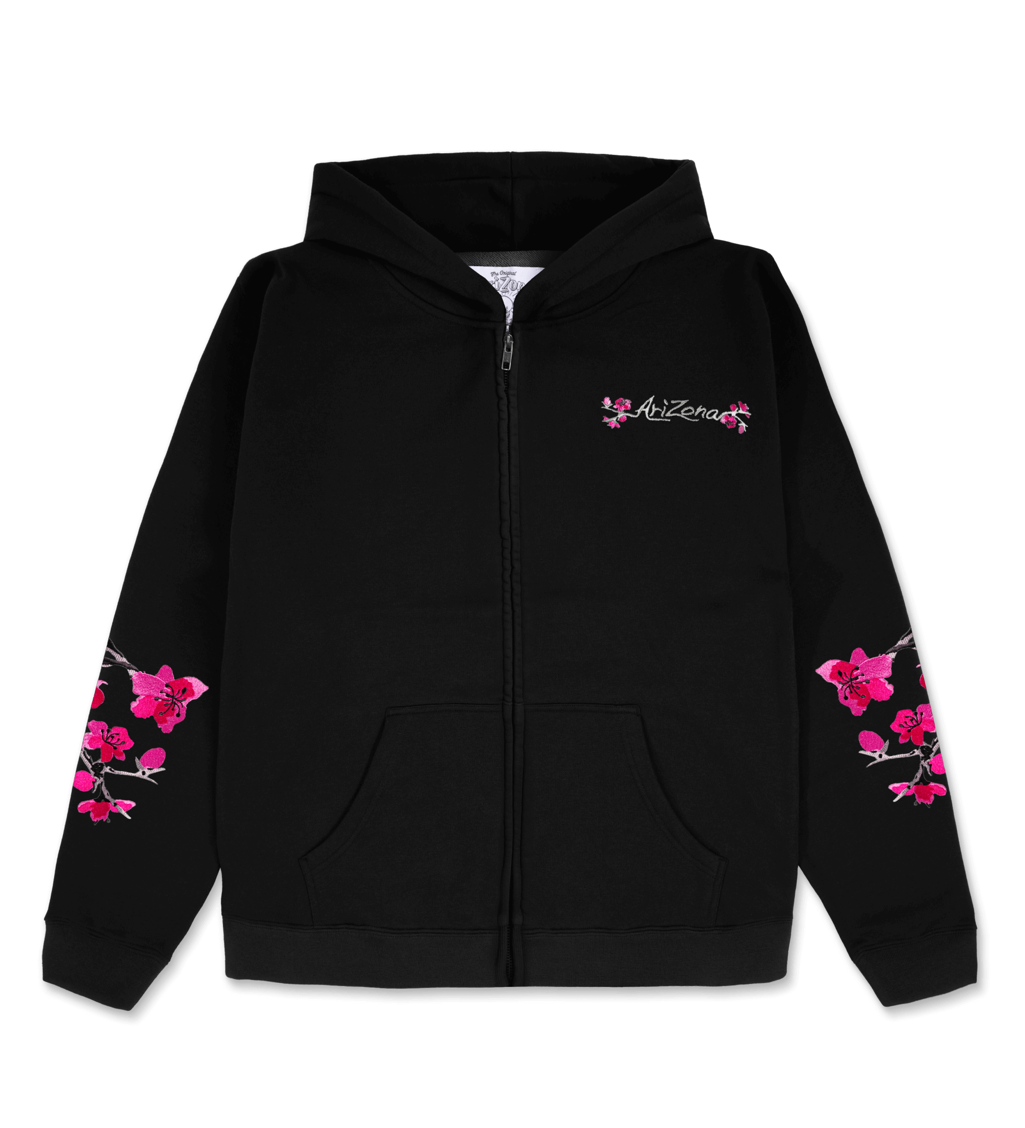 Washed Black Cherry Blossom-Embroidered Cotton Zip Hoodie Washed Black Cherry Blossom-Embroidered Cotton Zip Hoodie