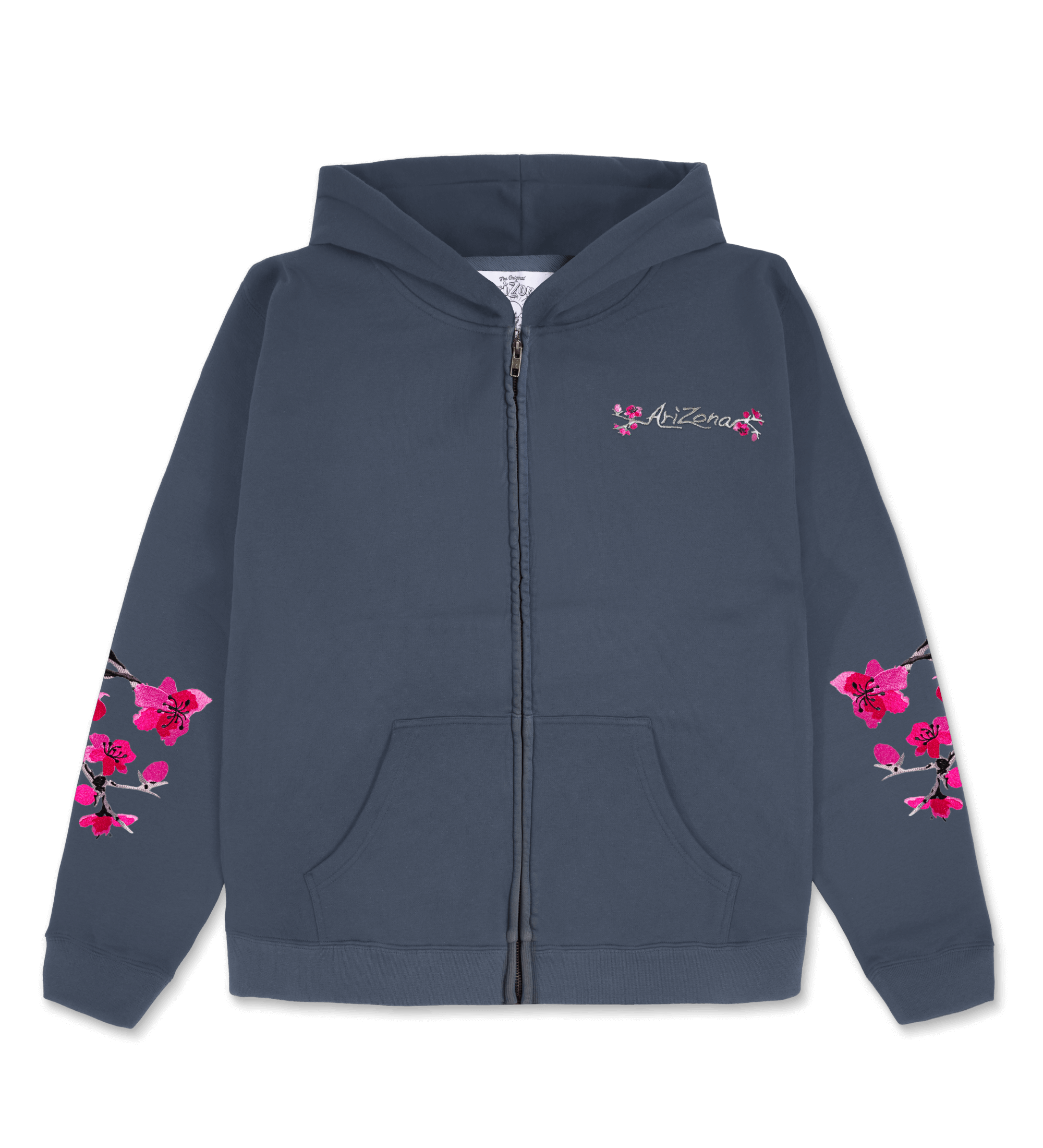 Navy Cherry Blossom-Embroidered Cotton Zip Hoodie – DrinkAriZona Navy Cherry Blossom-Embroidered Cotton Zip Hoodie – DrinkAriZona