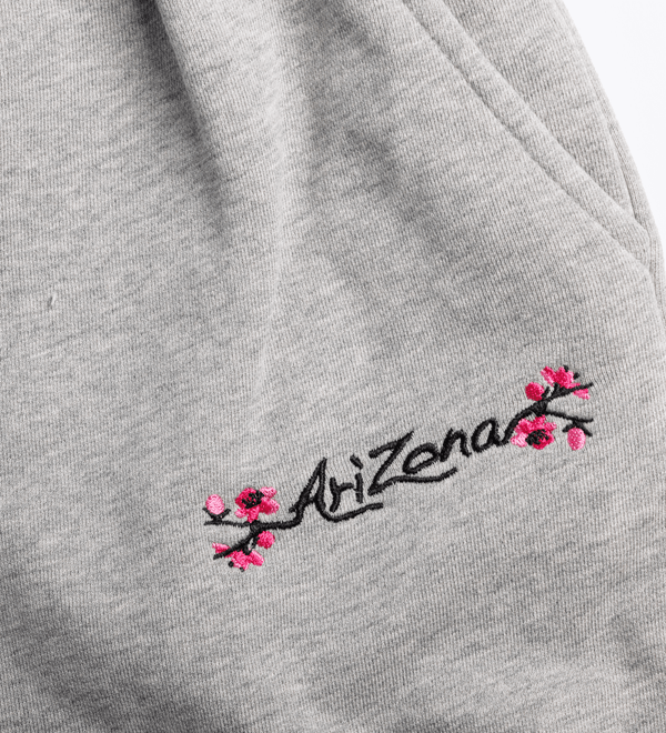 Grey Cherry Blossom Sweatpants Close-up Front Image