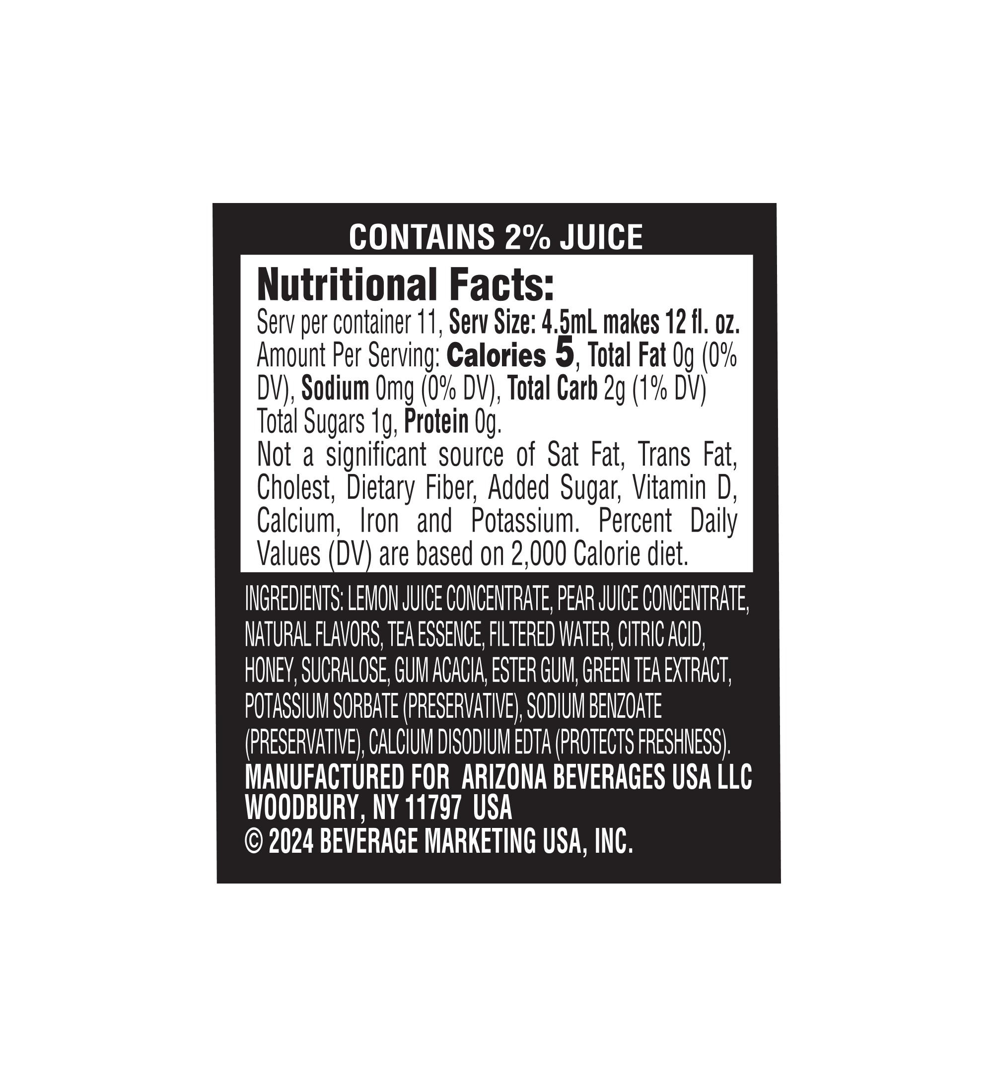 Arnold Palmer Water Enhancer Nutrition Facts