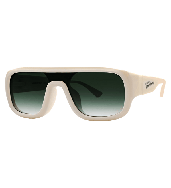 Ivory Sunglasses with Teal Lens Side View