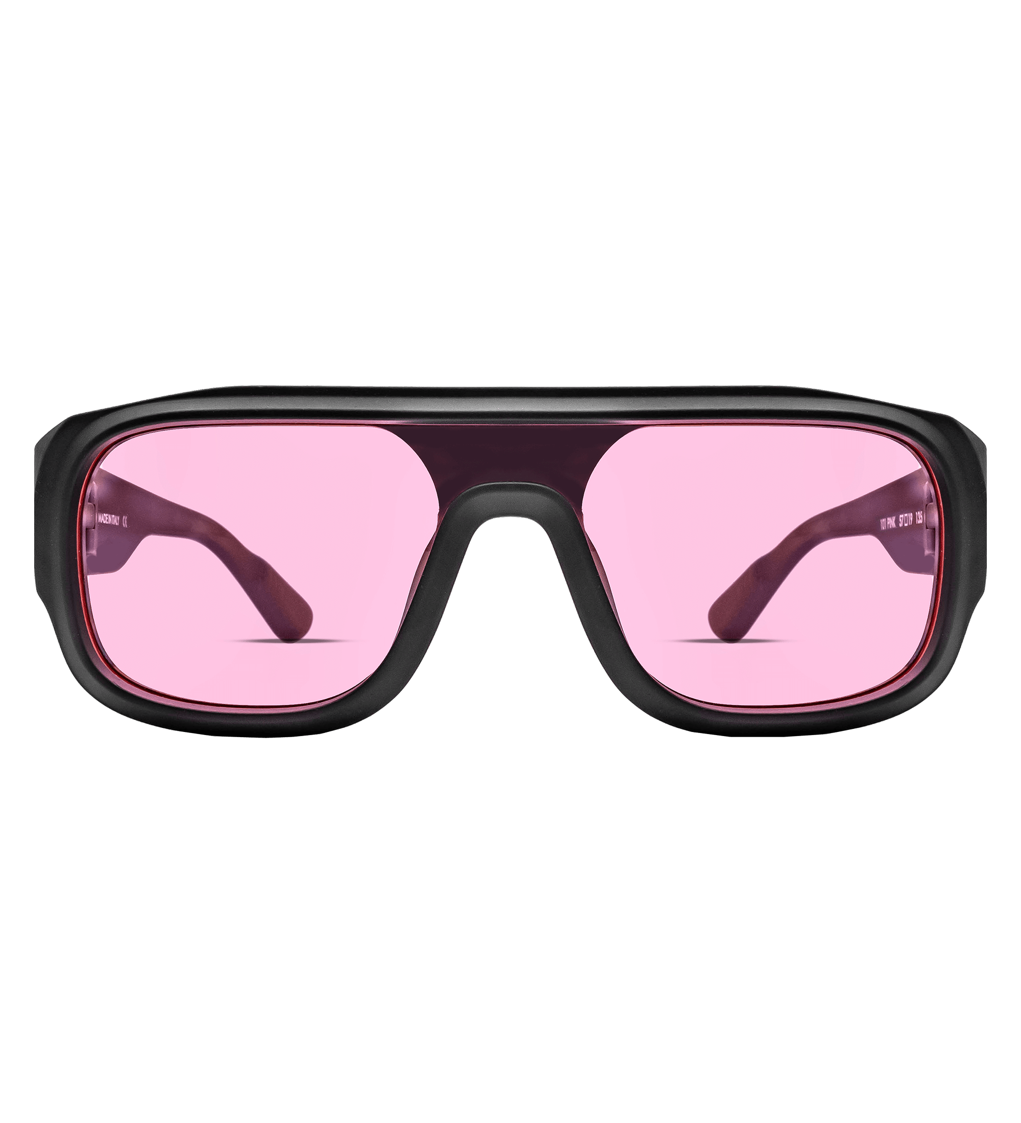 Black Sunglasses with Pink Lens Front View