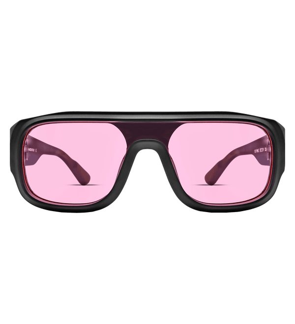 Black Sunglasses with Pink Lens Front View