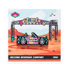 A collectible enamel pin of a 1992 Arizona Beverage Company car, styled like the Arizona Land Archway sign, set against a desert landscape background. The pin is presented on a white card with a black bottom banner reading 'ARIZONA BEVERAGE COMPANY 1992'.
