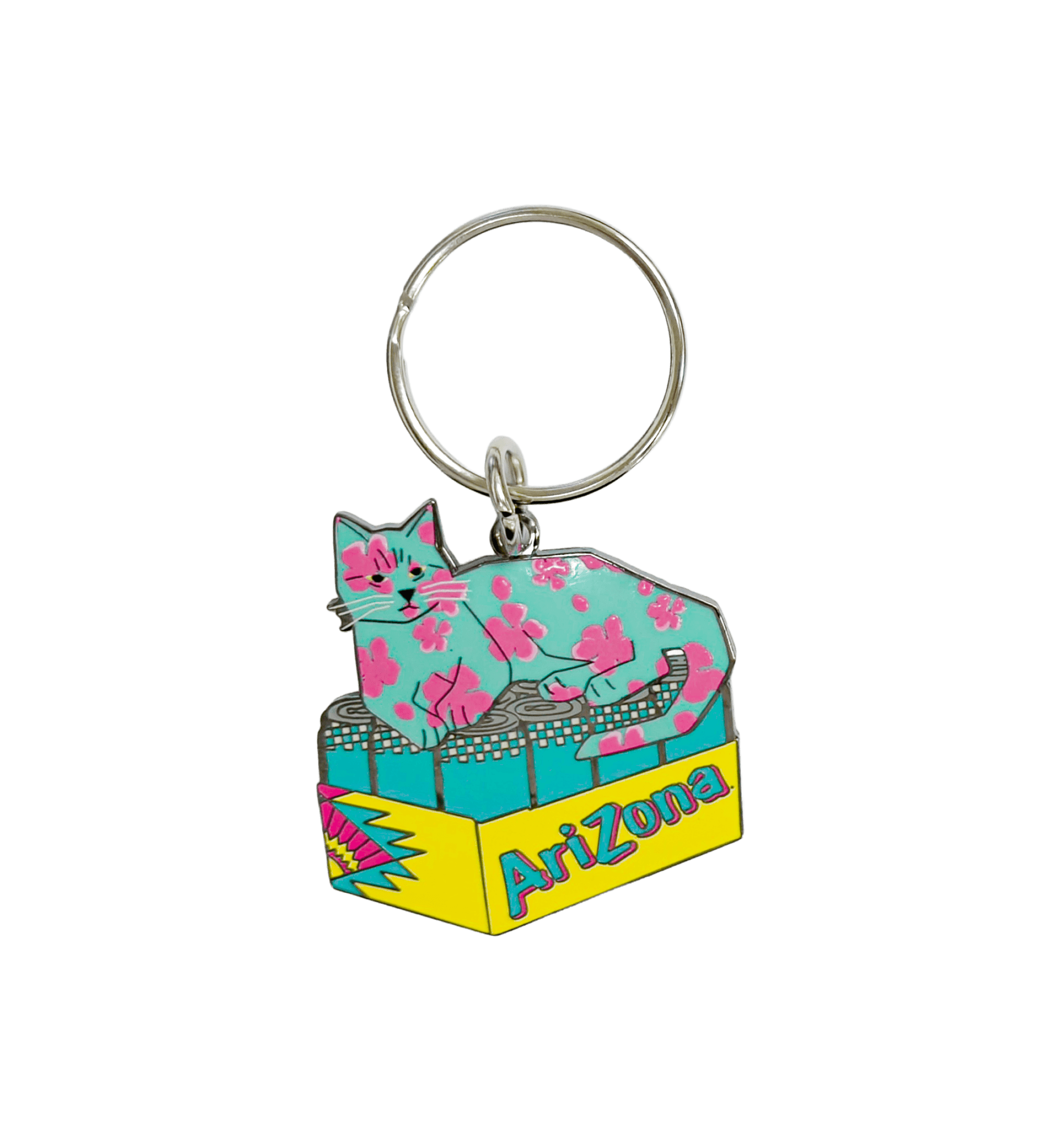 Keychain with a cat design on a black background