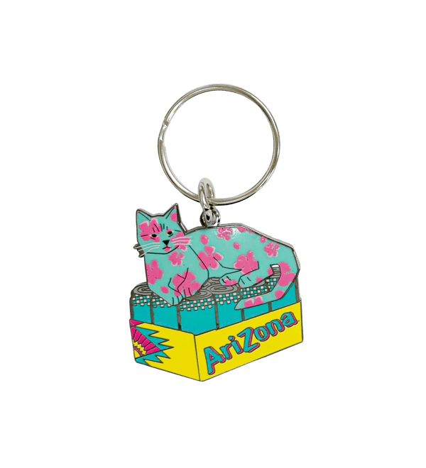 Keychain with a cat design on a black background