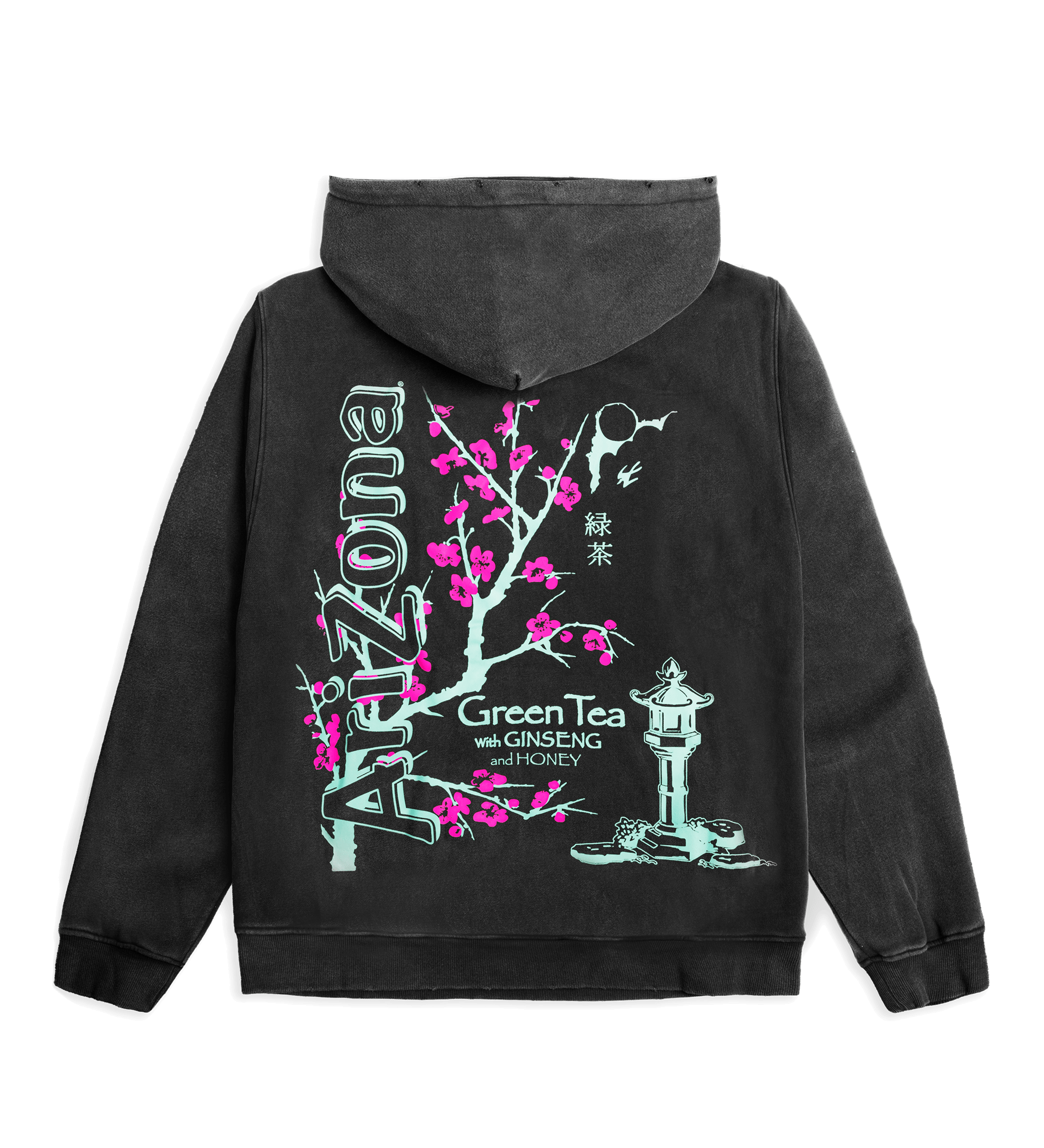 Charcoal Green Tea Cherry Blossom Cotton-Blend Hoodie