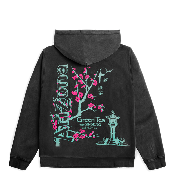 Black hoodie with cherry blossom design and 'Arizona' branding on the back