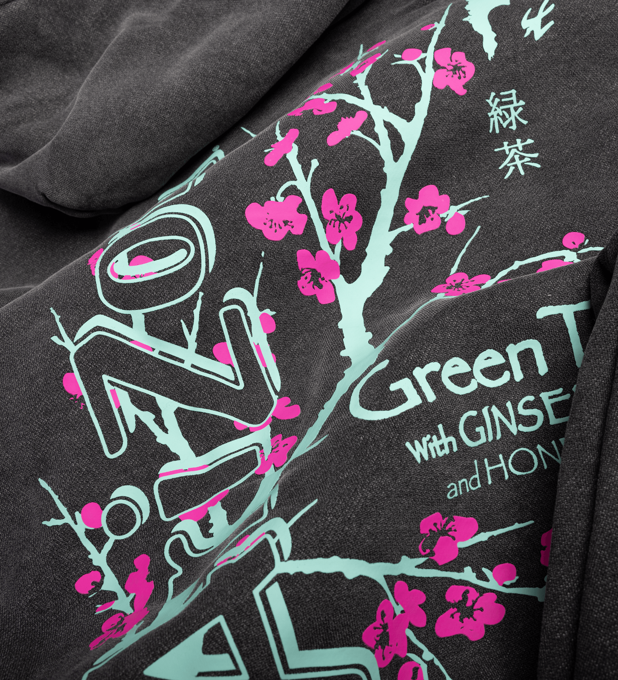 Charcoal Green Tea Cherry Blossom Cotton-Blend Hoodie