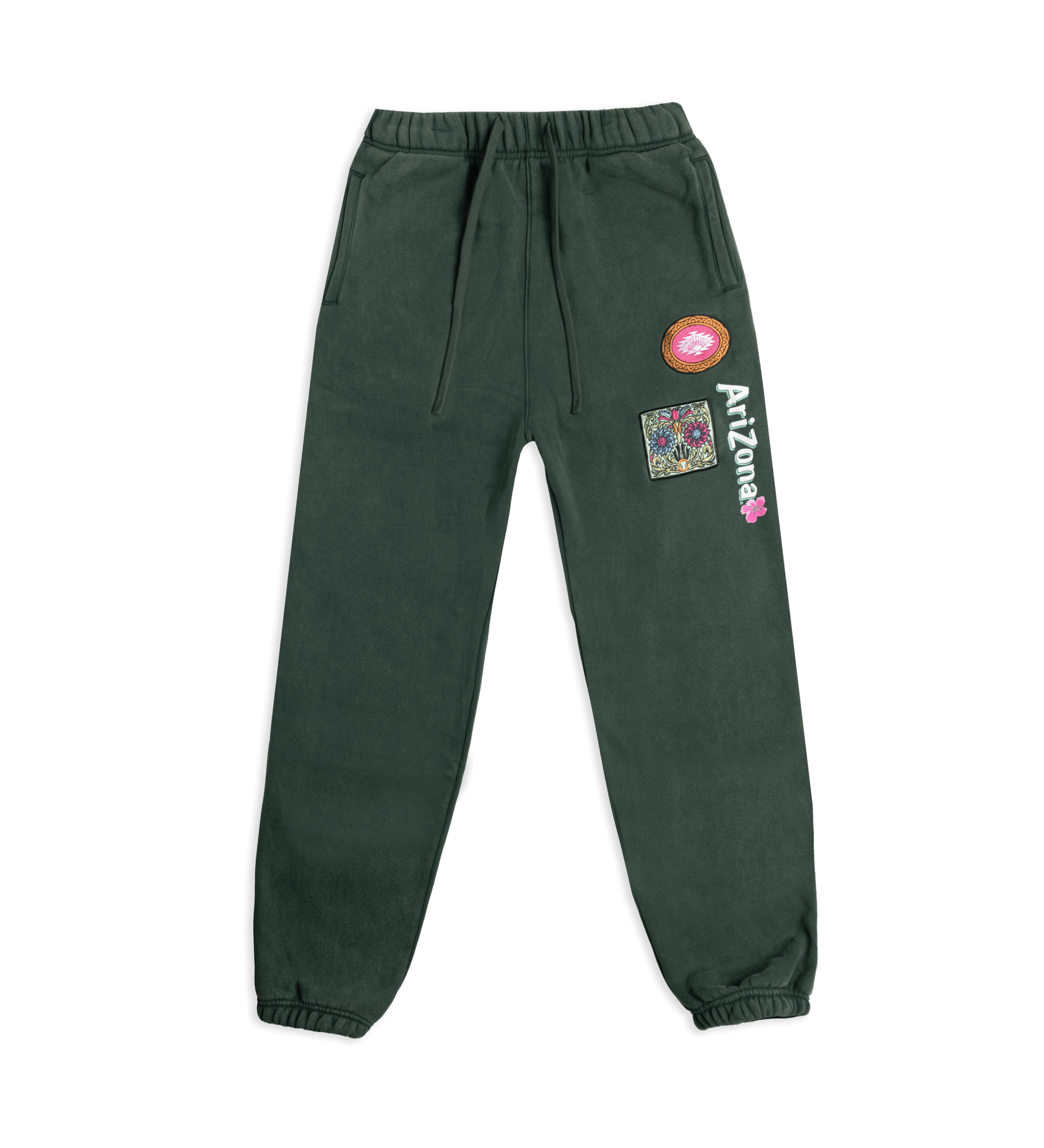 Green Tea Cherry Blossom Patch Cotton-Blend Sweatpants