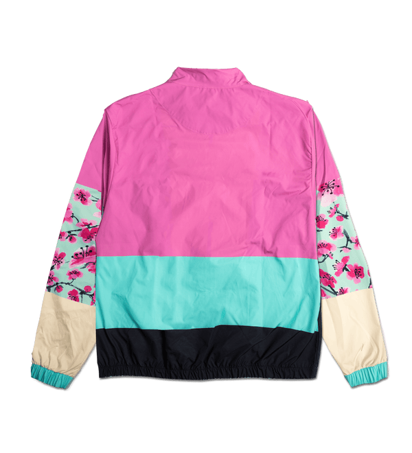 Pink & Black Cherry Blossom Color-Blocked Windbreaker Jacket Back View