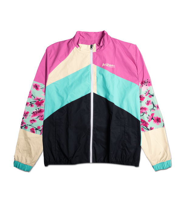 Pink & Black Cherry Blossom Color-Blocked Windbreaker Jacket