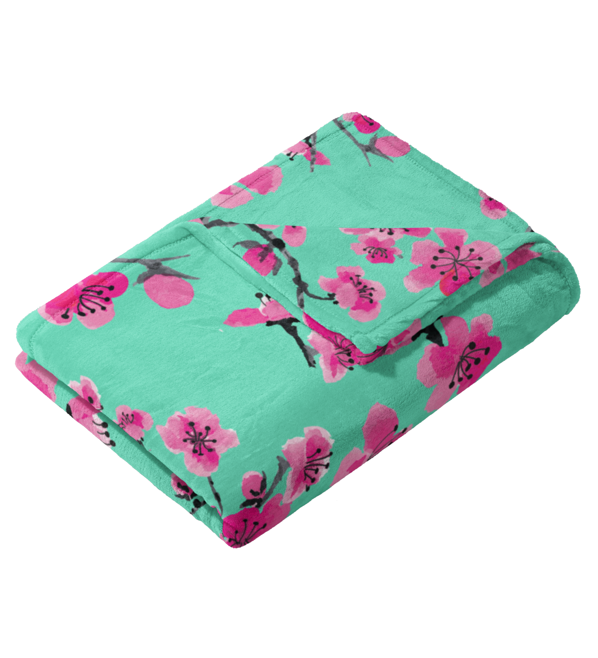 Pink & Teal Cherry Blossom Double-Sided Blanket