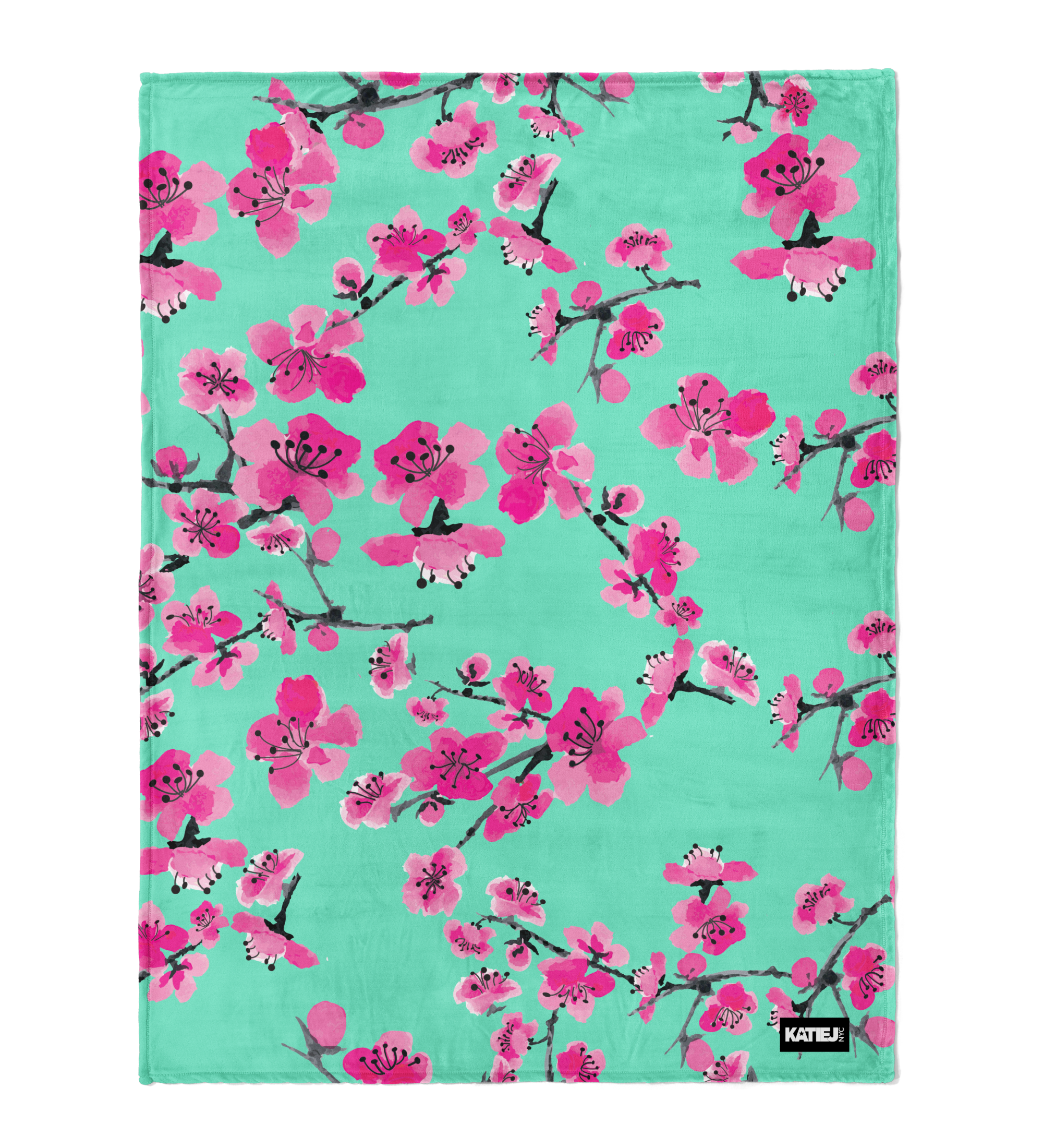 Pink & Teal Cherry Blossom Double-Sided Blanket