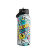 Multicolored water bottle with 'Club Zona' branding on a black background