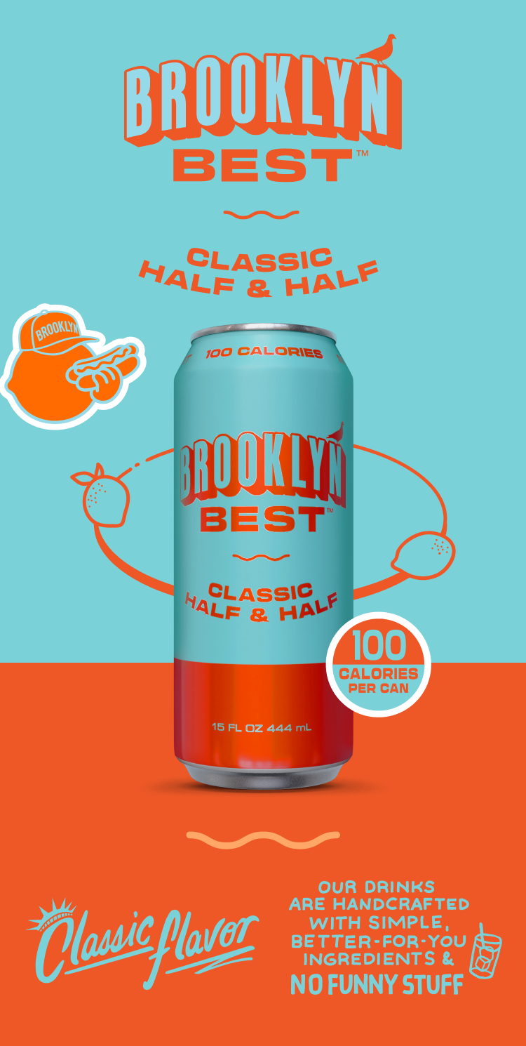 Brooklyn Best Classic Half & Half can on a blue and orange background