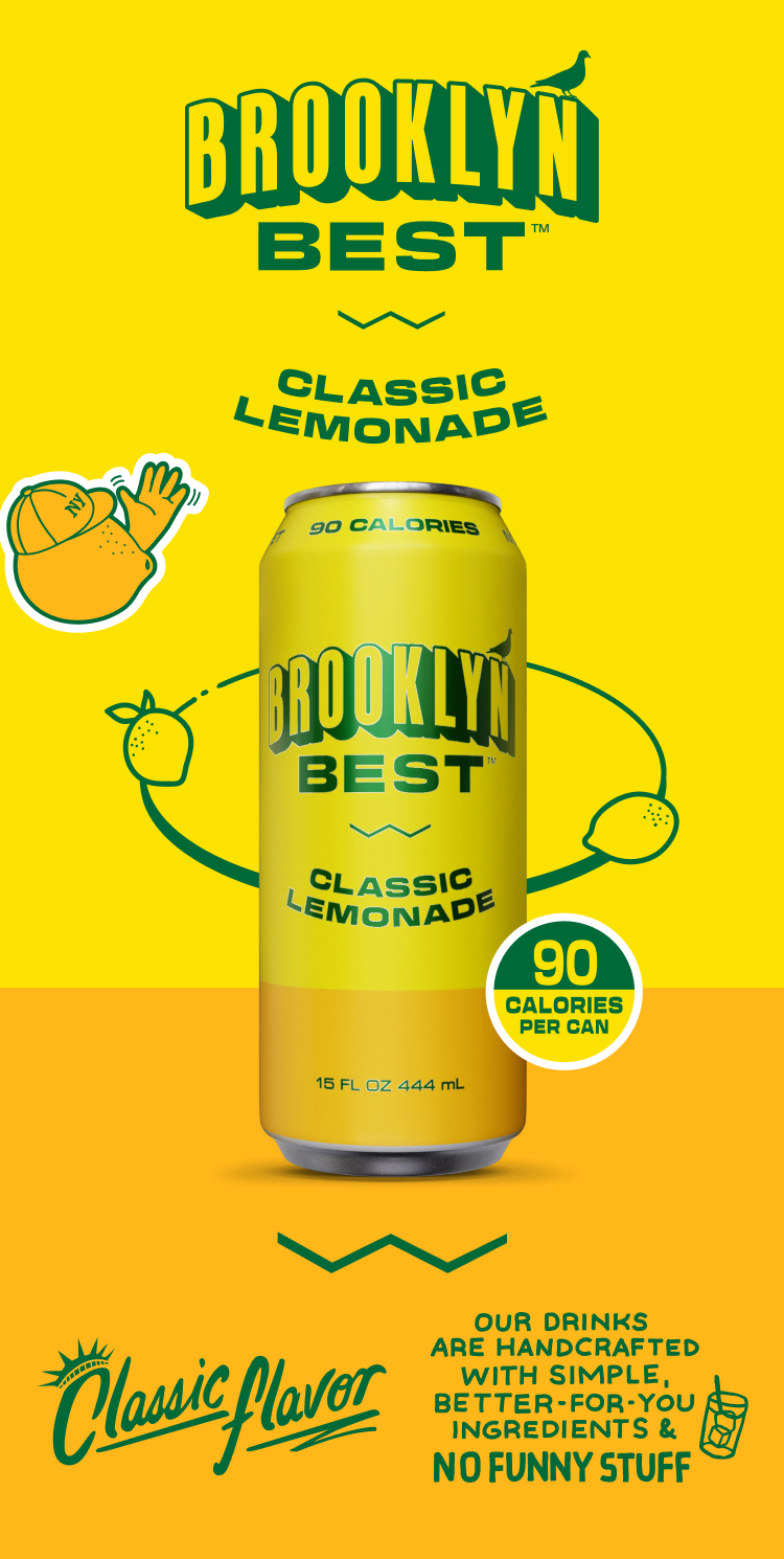 Brooklyn Best Classic Lemonade can on a yellow background