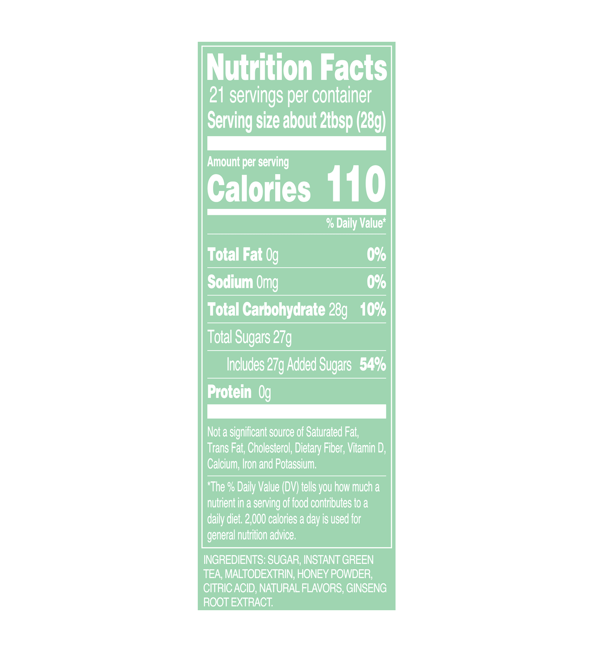 Green Tea Drink Mix Canister 20.4 oz Nutrition Facts