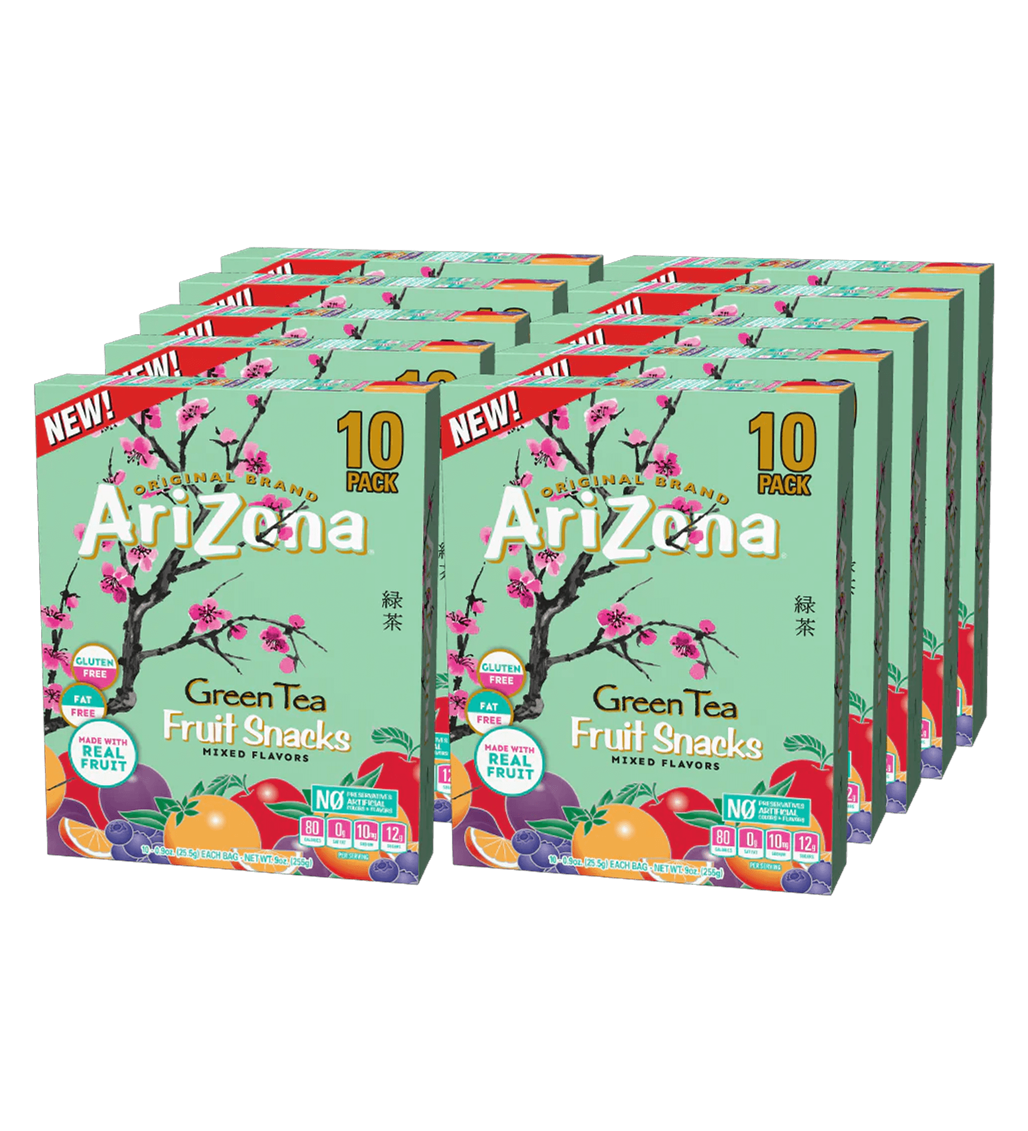 Green Tea .9oz 10 Pack Fruit Snacks Case Shot