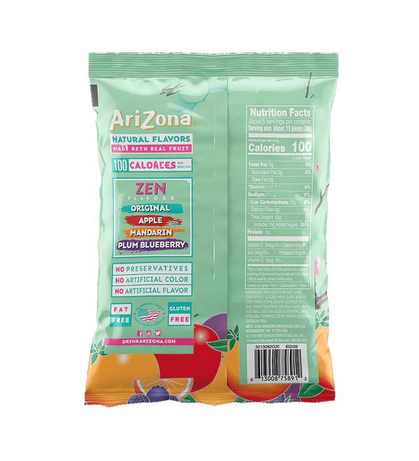 Green Tea 5oz Fruit Snacks Back Label