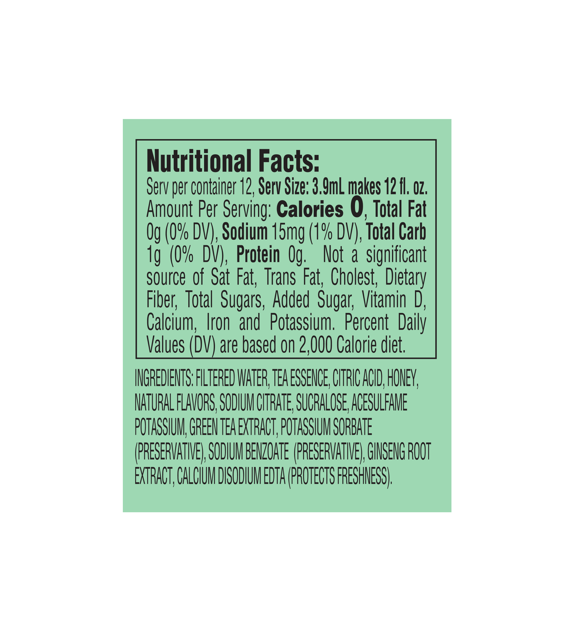 Green Tea Single Water Enhancer Nutrition Facts